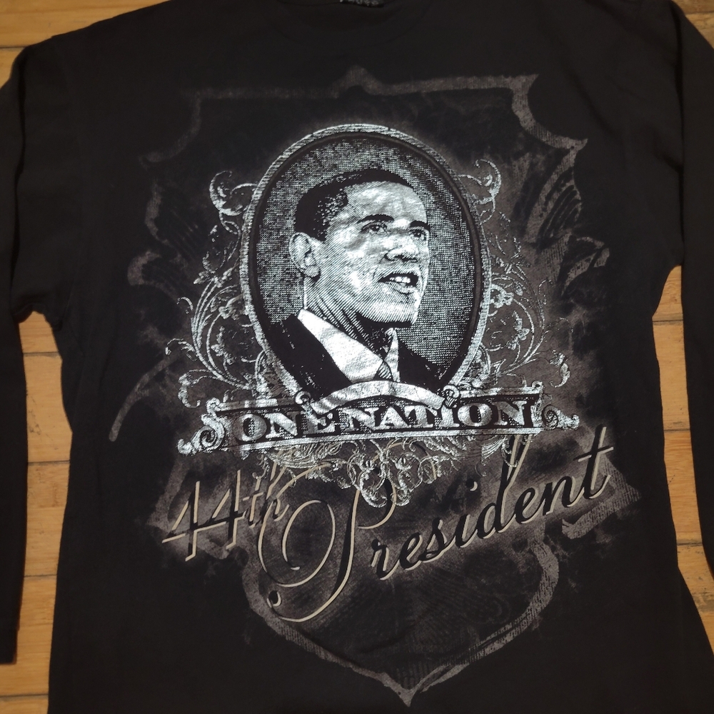 Y2K Vtg Barak Obama Long Sleeve Black Men's XL Tee Shirt